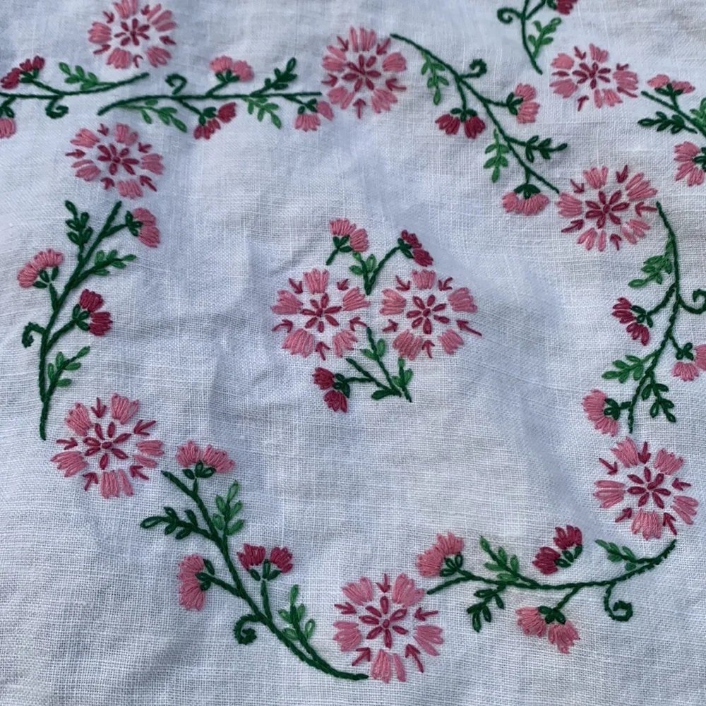 Vintage tablecloth handmade embroidered linen 54 x 81